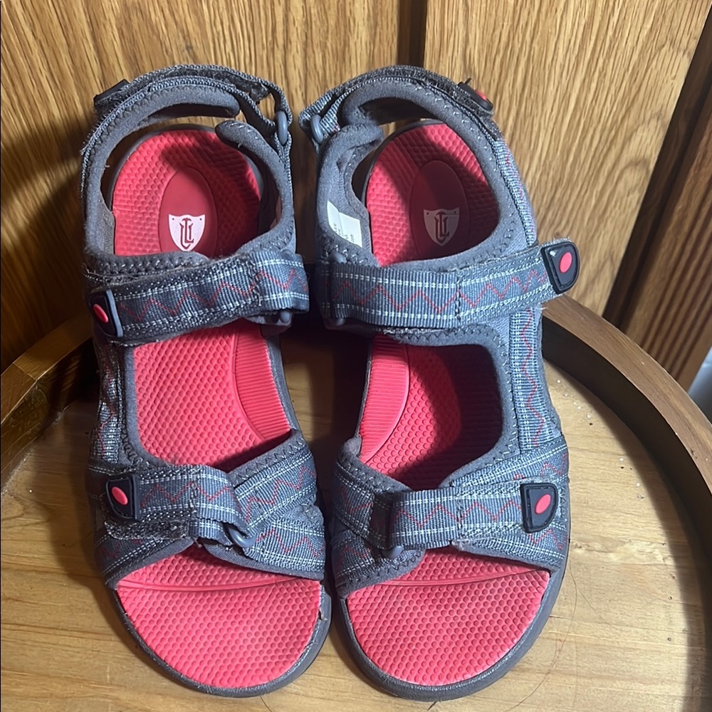 Red and Gray Hiking Sandals with Velcro Straps
